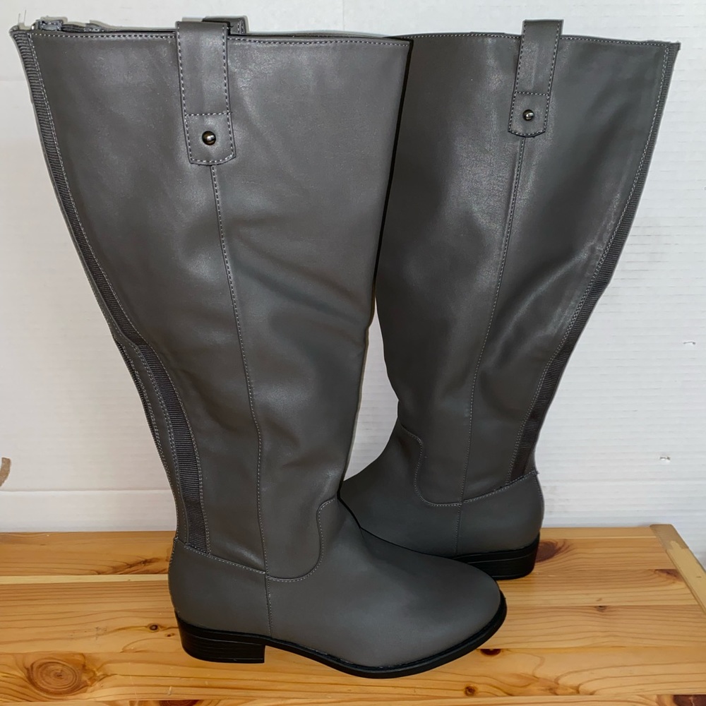 Grey knee high boots